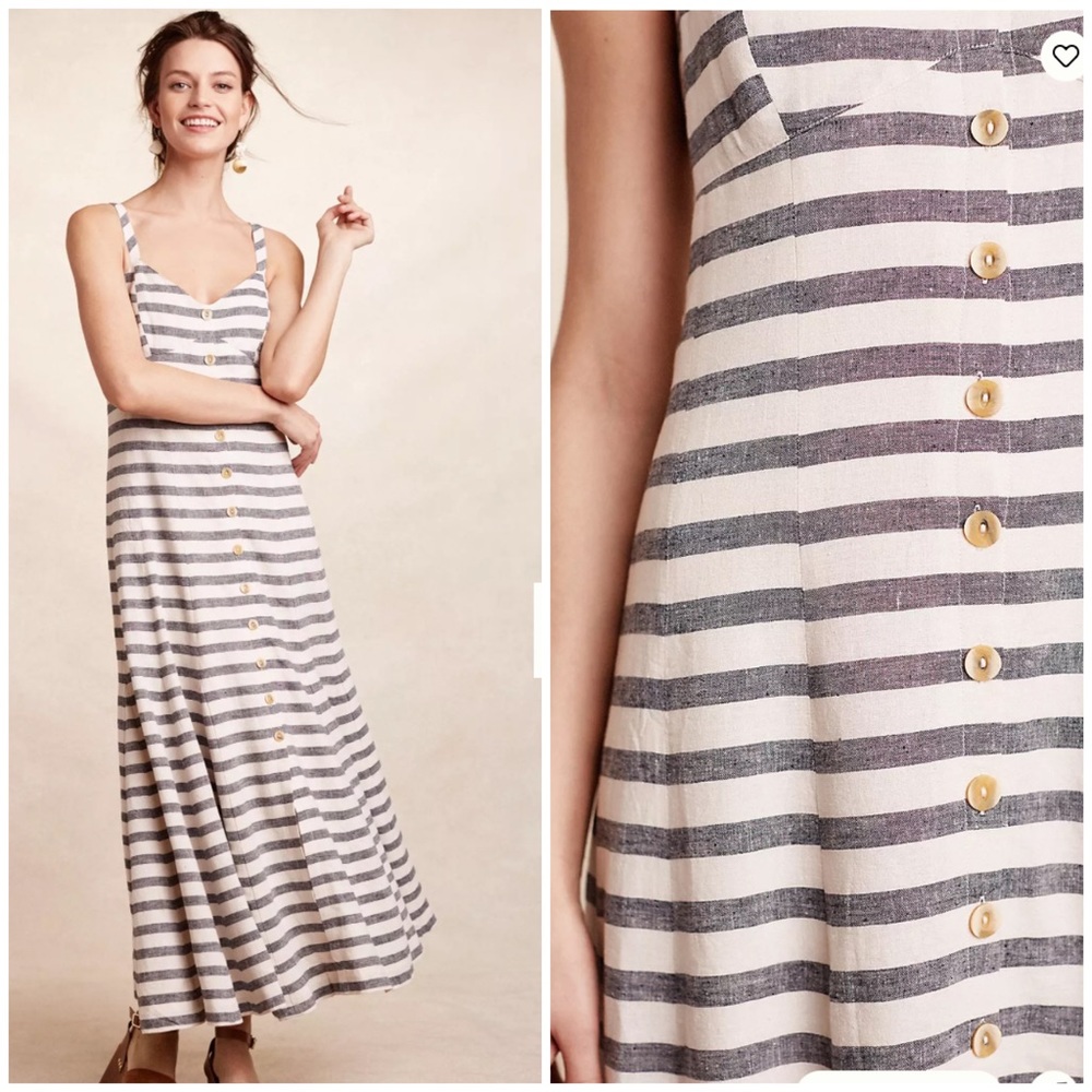 Anthro Striped Buttonfront Maxi Dress
